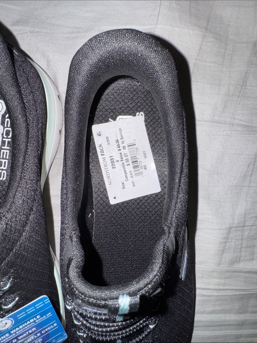 Skechers Women's Black Knit Slip-On Sneakers with Mint Accent - Picture 3 of 3